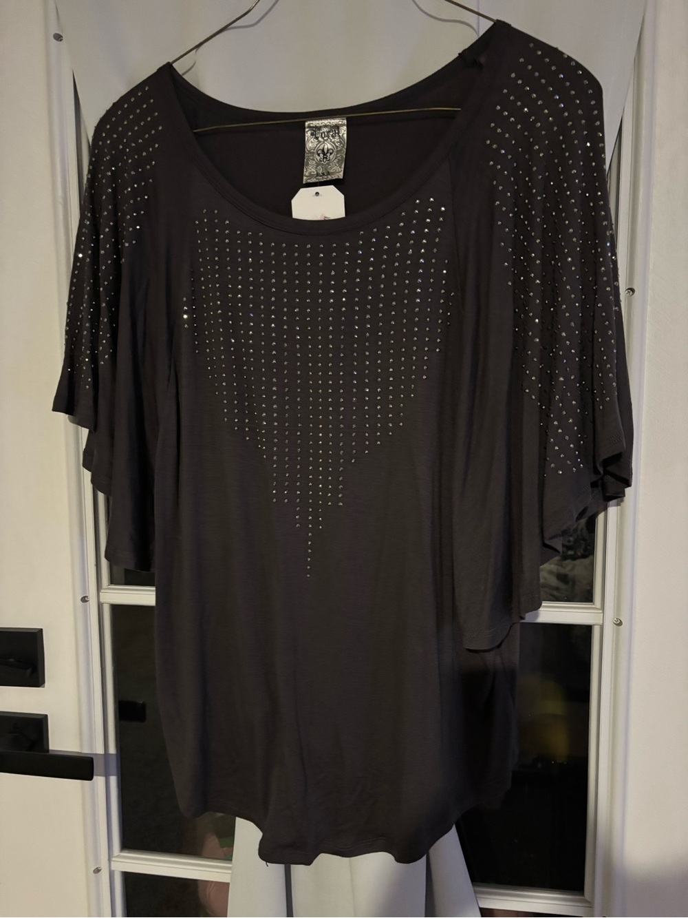 Vocal Black Scoop Neck Top with Silver Studs